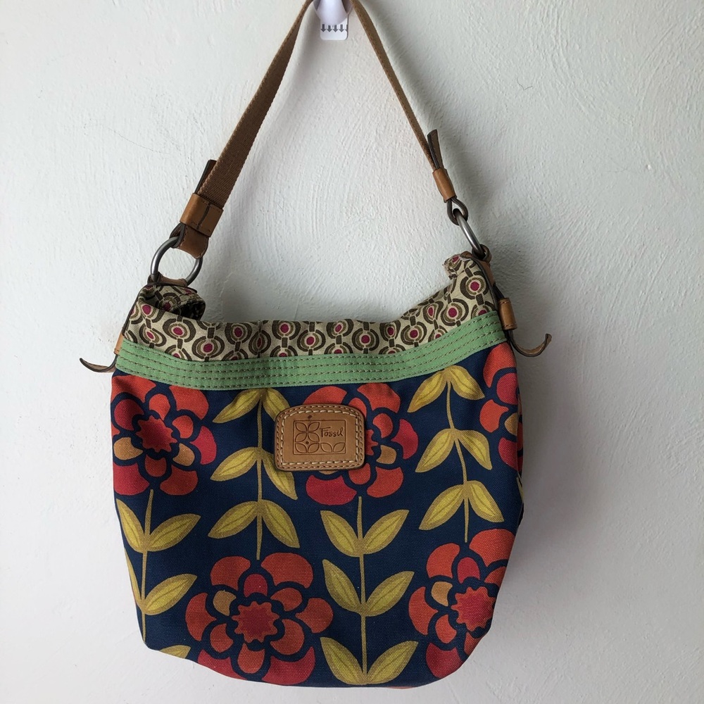 Fossil Floral Canvas Hobo Shoulder Bag